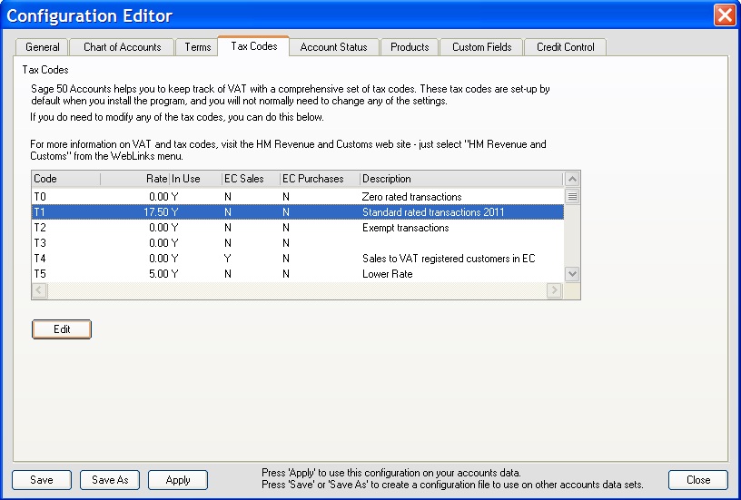 How to change VAT rates in Sage Resolve